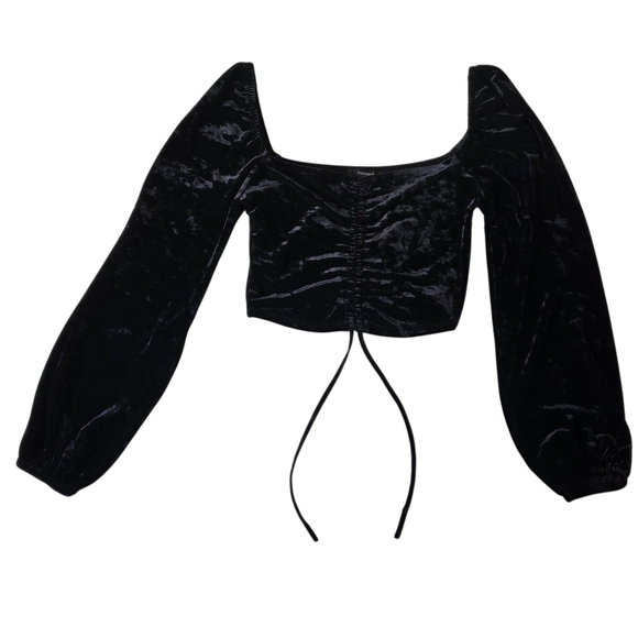 Forever 21 Y2K Black Velvet Crop Top With Draw String Front Small 14in P2P - Picture 3 of 7